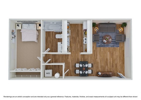 Floor plan for 1 bed, 1 bath, 800 sqft